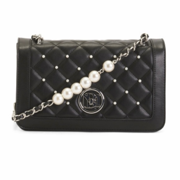 Badgley Mischka Handbags - BADGLEY MISCHKA Quilted Flap Pearl Embellished Crossbody